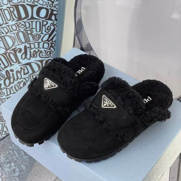 Prada Women's Black Shearling Mules - Picture 3 of 3
